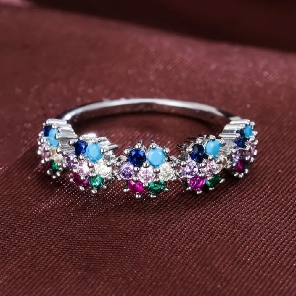 New Colorful Zircon Rhinestone Ring Women Fashion Luxury Metal Ring Accessor…